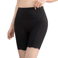 冰絲涼感無痕收腹安全褲 2件套 中/高腰, 均碼(適合45~65kg), 黑色