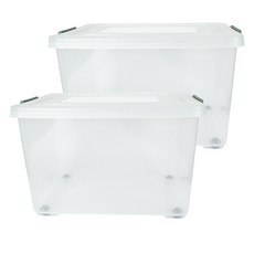 스페이스에디터 투명 베이직 특대형 리빙박스, 120L, 올리브그린, 2개
