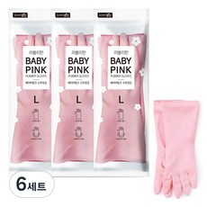 명진 러블리한 고무장갑, 핑크, 대(L), 6개