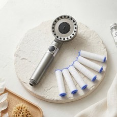 DAILYSHARE 3段調節超強水壓蓮蓬頭 + 濾芯6入組, 炭灰色, 1個