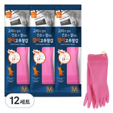 명진 걸이형 고무장갑 M, 핑크, 중(M), 12개