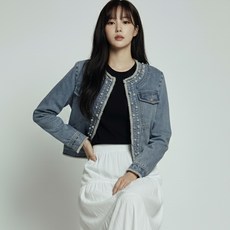 페이퍼먼츠 여성용 이스터 트위드 데님 진주 자켓 14062