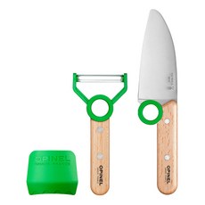 Opinel 小廚師組盒包 不鏽鋼主廚刀 不鏽鋼削皮器 手指保護套, 綠色, 1組
