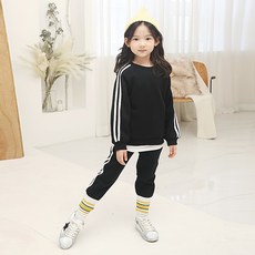 KIDSCODI 兒童刷毛雙線條上下套裝