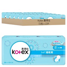 Kotex 靠得住 超吸洞 夜用超薄衛生棉 護翼型, 28cm, 13片, 72包