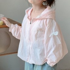 Uvely 兒童用 Pinkalara 蕾絲蝴蝶結防風連帽拉鍊外套