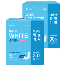 화이트 수퍼흡수 울트라 슬림 생리대 날개형, 대형, 48개입, 2개
