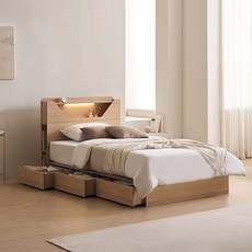 삼익가구 오버트 LED 3단 수납 침대 프레임 단품 방문설치, 오크