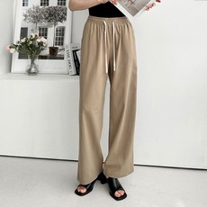 플랜데이 여성용 내츄럴 워싱면 썸머 린넨 허리밴딩 통바지