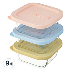 코멧 홈 하루세끼 내열유리 전자레인지 사각 햇밥용기 310ml, 투명, 9개