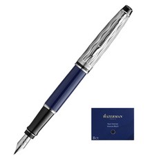 WATERMAN Expert Deluxe 金屬藍 CT 鋼筆 + 墨盒禮品套組, 藍色（鋼筆），黑色（墨盒）, F