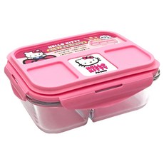 Hello Kitty 凱蒂貓 點心分格玻璃保鮮盒 1050ml 附餐具組 耐高溫, 1個