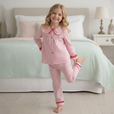 PremierFam 兒童格紋九分睡衣家居服上下套裝