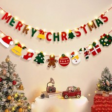 Lead home 聖誕派對牆壁裝飾道具 掛旗2款 + 燈串套組, A款, B款, 1套