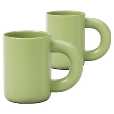 키에 베이직 도자기 뭉툭 머그컵 2개입 세트 280ml, 그린, 1세트