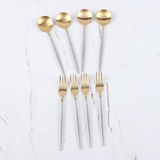 Helio Teaspoon 茶叉套組金兩色, 1套, 4p 茶匙 + 4p 叉子