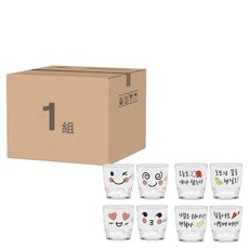 ARTWARE 表情燒酒杯+韓文燒酒杯 玻璃材質, 表情圖案 + 韓文圖案 透明色, 1組