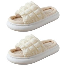 EVER HOUSE 厚實亞麻室內拖鞋, 2個, 白色