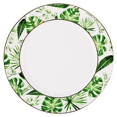 Homely Zakka 北歐創意輕奢風陶瓷餐具 高骨瓷圓形淺盤, 熱帶植物金邊, 25.5 x 2cm, 1個