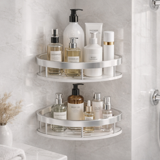 Sheriel 高級鋁製免鑽孔浴室角落收納架, 銀色, 2個