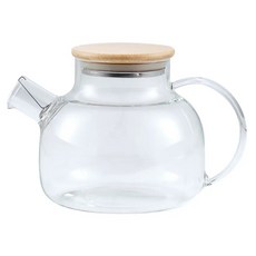 Homely Zakka 午茶食光茶濾短嘴竹蓋玻璃壺 - 高硼硅耐熱玻璃茶壺, 透明, 1L, 1個