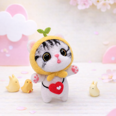 아트조이 DIY 양모펠트 키트, 1세트, 노란모자고양이