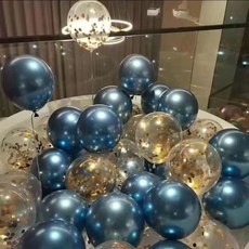 다다랜드 팡파티 파티풍선 + 공기주입기 랜덤발송, 블루 앤 투명, 2세트
