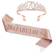 메리벨르 나이별 큐빅 파티 왕관 + 스트랩 칠순 잔치 파티용품 세트, 핑크골드, 1세트