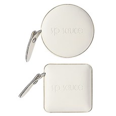 日本SP SAUCE攜帶型時尚皮革 迷你捲尺 圓型 5.6 x 6 x 2cm + 方型 5.5 x 6 x 2cm 米色 20g 2個, 1組