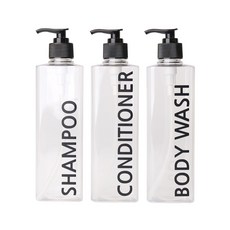 ROMANTIC NOVEMBER 方形透明沐浴空瓶 3件組, 黑色, 500ml, 1組