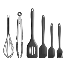 Homely Zakka 北歐高顏值烘培廚具6件組, 食物夾 + 鍋鏟 + 打蛋器 + 大刮刀 + 小刮刀 + 油刷, 北歐黑, 1組