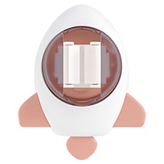 E.dot 太空系列拖把夾壁掛架 3D立體造型工具餐具夾, 1個, 火箭 白色 + 粉橘色