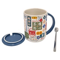 JUST HOME 復古風格陶瓷附蓋匙杯2件組 H0319-18A 12.3 x 9.5 x 11cm 400ml, 顏色隨機, 1組