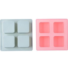 E-Home Baking 矽膠方塊模具 4格 6 x 3 cm 2件組, 1套, 藍色, 粉紅色