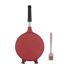 PAllAS 特大款鬆餅烤盤 IH感應爐適用 酒紅色+矽膠油刷 粉色, 1套, 21厘米