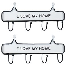鄉村田園衣帽掛勾 木質鐵藝 I LOVE MY HOME, 四鈎(29 x 9.5cm), 白色