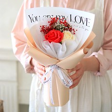 Scent Basket 滿天星永生花皇后玫瑰香皂花混合雙朵花束, 紅色