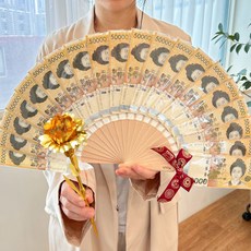 EPLYN 康乃馨造型花束+錢扇 20張組, 4金（花）、傳統絲帶（紅）, 1組