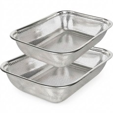 QUEEN SENSE 不鏽鋼沖孔方形籃2件組, 銀色