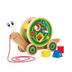 Hape 拖拉蝸牛車學步牽繩玩具, 1盒, 多色