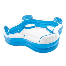 INTEX 有靠墊戲水游泳池, 229x229x36/靠背66公分, PVC塑膠材質, 229 x 229 x 66cm, 藍色透明, 1個
