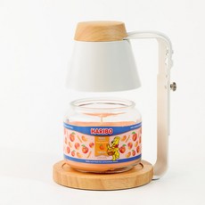 Arbol 定時款 木質融蠟燈 + 酸甜哈瑞寶中號罐裝蠟燭 300g 套組, 白色木質, 蜜桃天堂