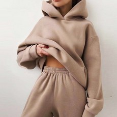 Elsso 女款休閒運動訓練服連帽T恤大學T束口褲套裝