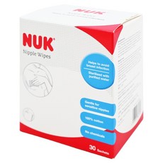 NUK 乳頭清潔棉, 純棉純水成分, 不含化學物質及防腐劑, 115°C高壓蒸氣滅菌消毒, 鋁箔袋獨立包裝, 1盒