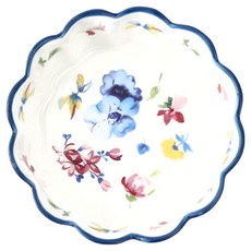 好物良品 復古手繪碗 陶瓷碗14.5x5cm 花邊碗, 冬藍寒開, 1個