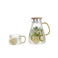 鎚紋耐熱玻璃水壺+玻璃馬克杯, 混色