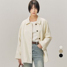 ELLE PARIS 여성용 코튼 트윌 스탠다드 카라 하프 맥 코트