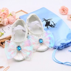 Bidangil 女童用 Plane 歐若拉蝴蝶結芭蕾舞鞋 + 收納袋組合