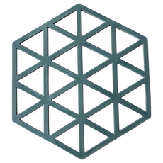 Homely Zakka 北歐簡約風防燙隔熱墊 餐墊 杯墊 TPR材質 莫蘭迪藍 線條幾何多邊, 1個