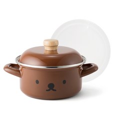 EJIRY 電磁爐適用Boris系列附蓋琺瑯雙耳鍋, 15cm, 棕色, 1個
